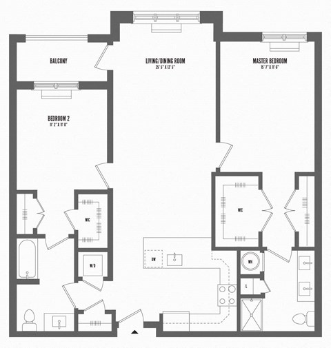 Floor plan for 2 beds, 2 baths, 1253 sqft